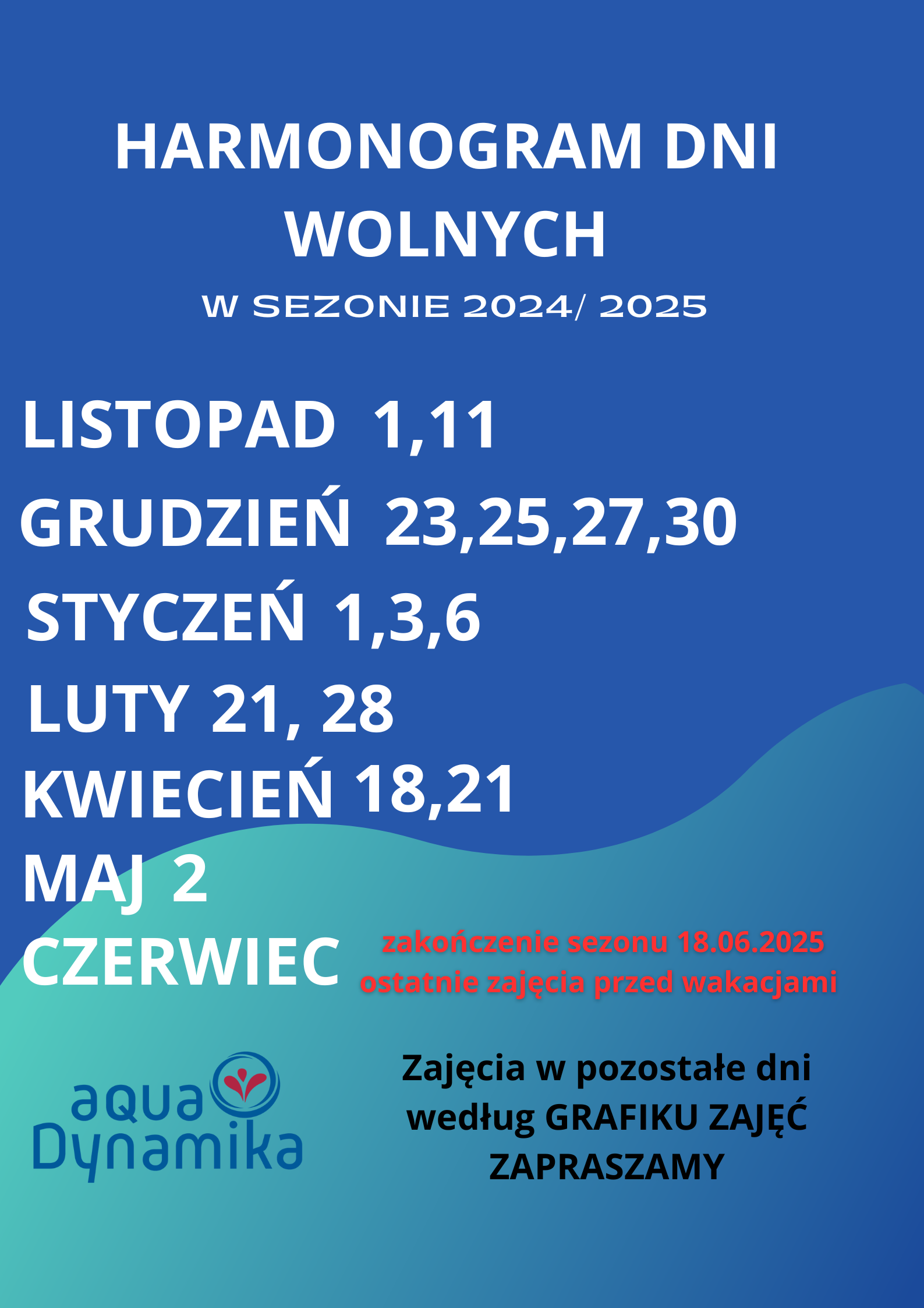 Dni wolne w sezonie 2024/2025